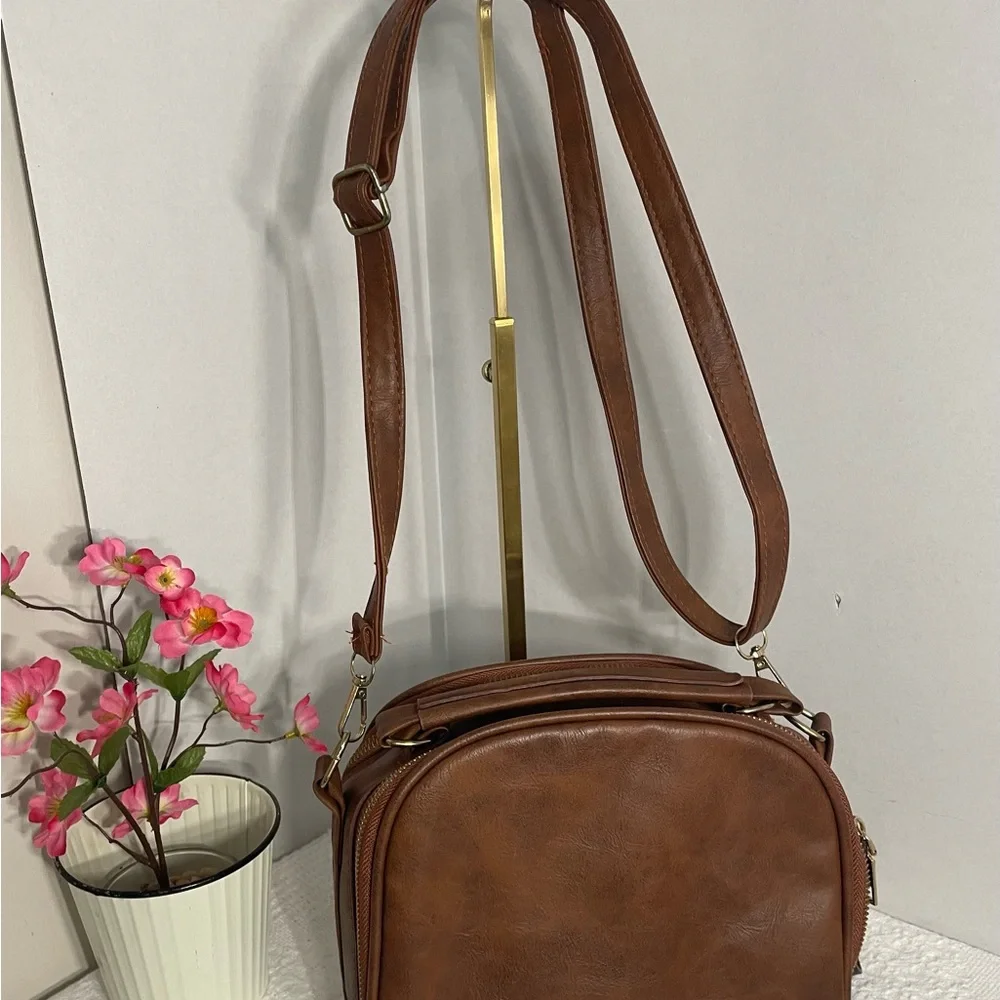 Geometric Appliqué Korean Style Crossbody Bag‎  Brown